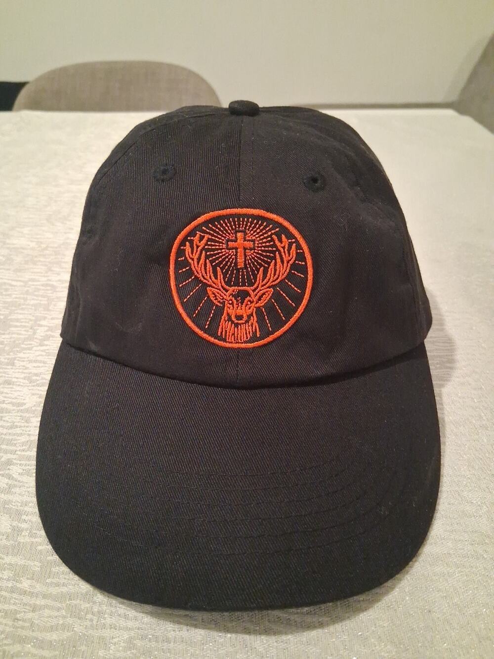 Jagermeister Hat Cap Black with Embroidered Orange Stag Deer Logo Adjustable